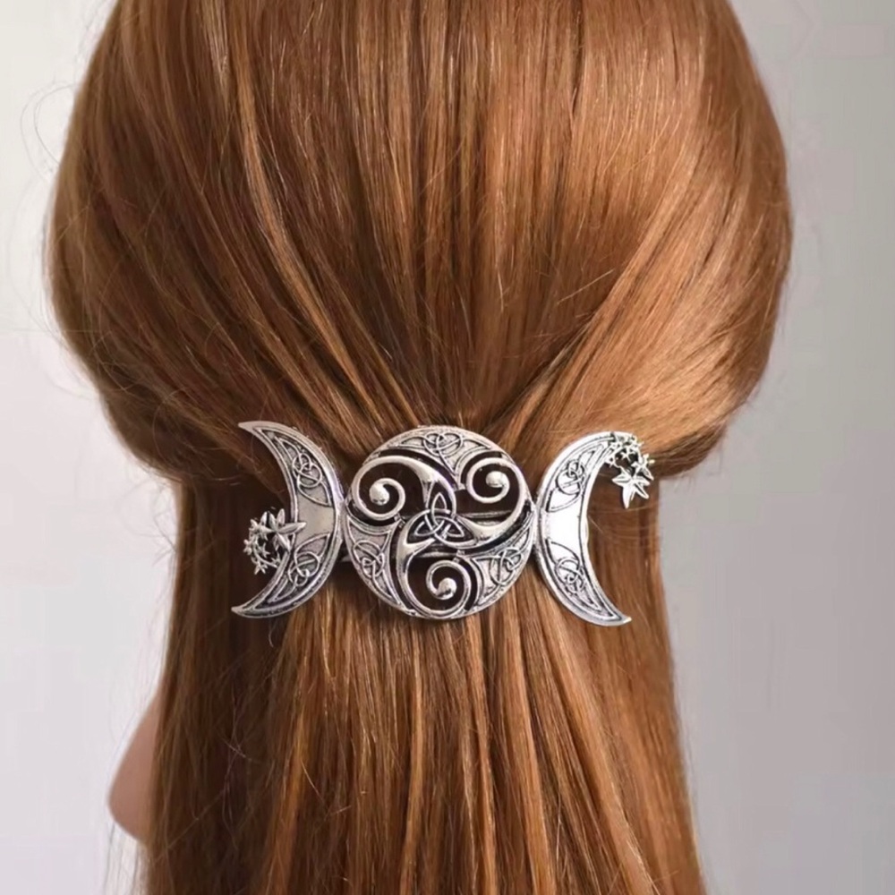 Silver Triple Moon Celtic Hair Clip - Women Accessories
